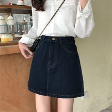 

Dark Blue Denim Mini Skirt Female 2022 Spring Summer Fashion High Waist School Girls Sexy A-line Short Jeans Skirt SXHBSQ654
