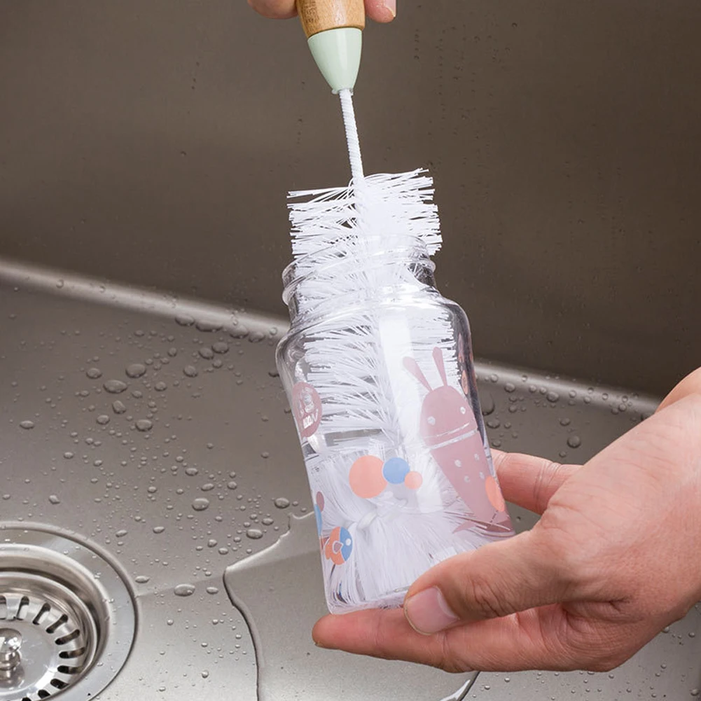 Bottle Scrub Powerful Practical Stain Remove Lightweight Cleaning Brush Wooden Handle Multi Use Portable Manual Hanging Kitchen