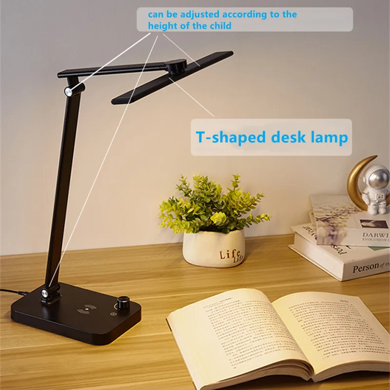 Klappbare LED-Augenschutz-Schreibtischlampe, kabelloses Aufladen, Aluminiumlegierung, stufenlos dimmbar, 3 Farbtemperaturen, USB-LED-Leselampe_voghion.com