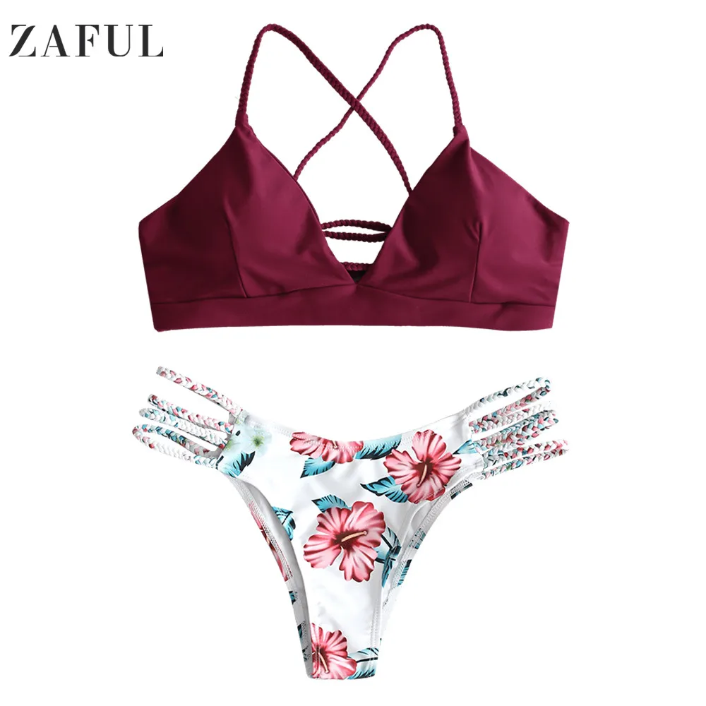 Комплект бикини с плетеными бретельками и цветами ZAFUL | Женская одежда