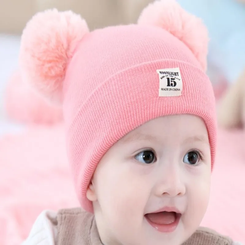 pink Newborn Fashion Baby hats 0-3-6-20 months men and women baby wool cap thick warm collar newborn hat autumn and winter - Color: pink
