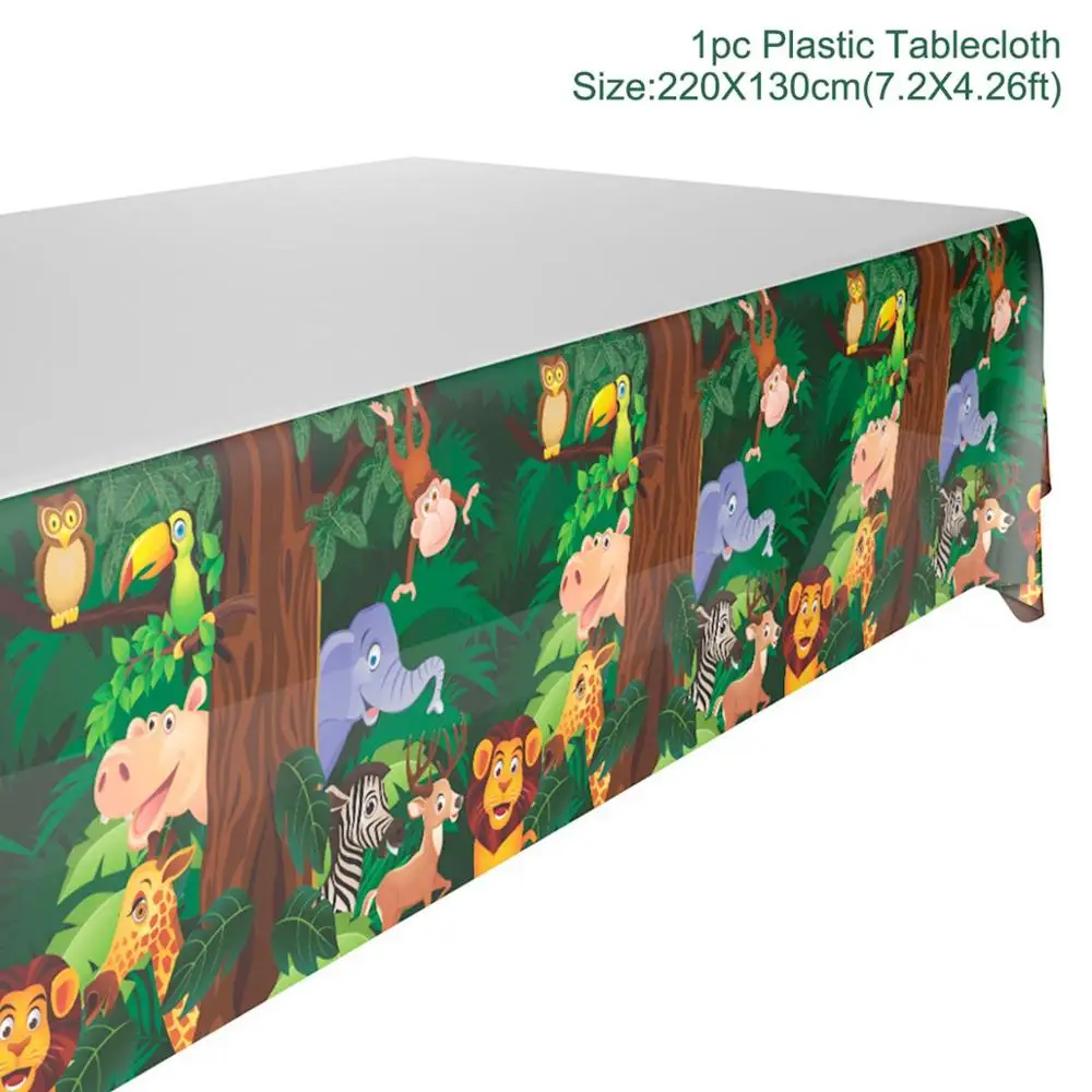 Plastic Table Cover Джунгли воздушные шарики в виде животных с днем рождения Декор дети сафари фольга зеленый Balon Balony день рождения балон аксессуары для душа - Цвет: Plastic Table Cover