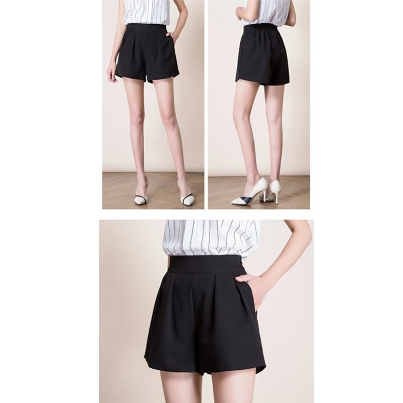 

Women Summer Culottes Shorts Skirts Girls Korean Elastic Loose Black High Waist Wide Leg Pantskirt S-5XL