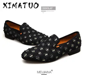 

2020 New Brand Mens Loafers Luxury Shoes With Denim And Metal Sequins High Quality Casual Men Shoes