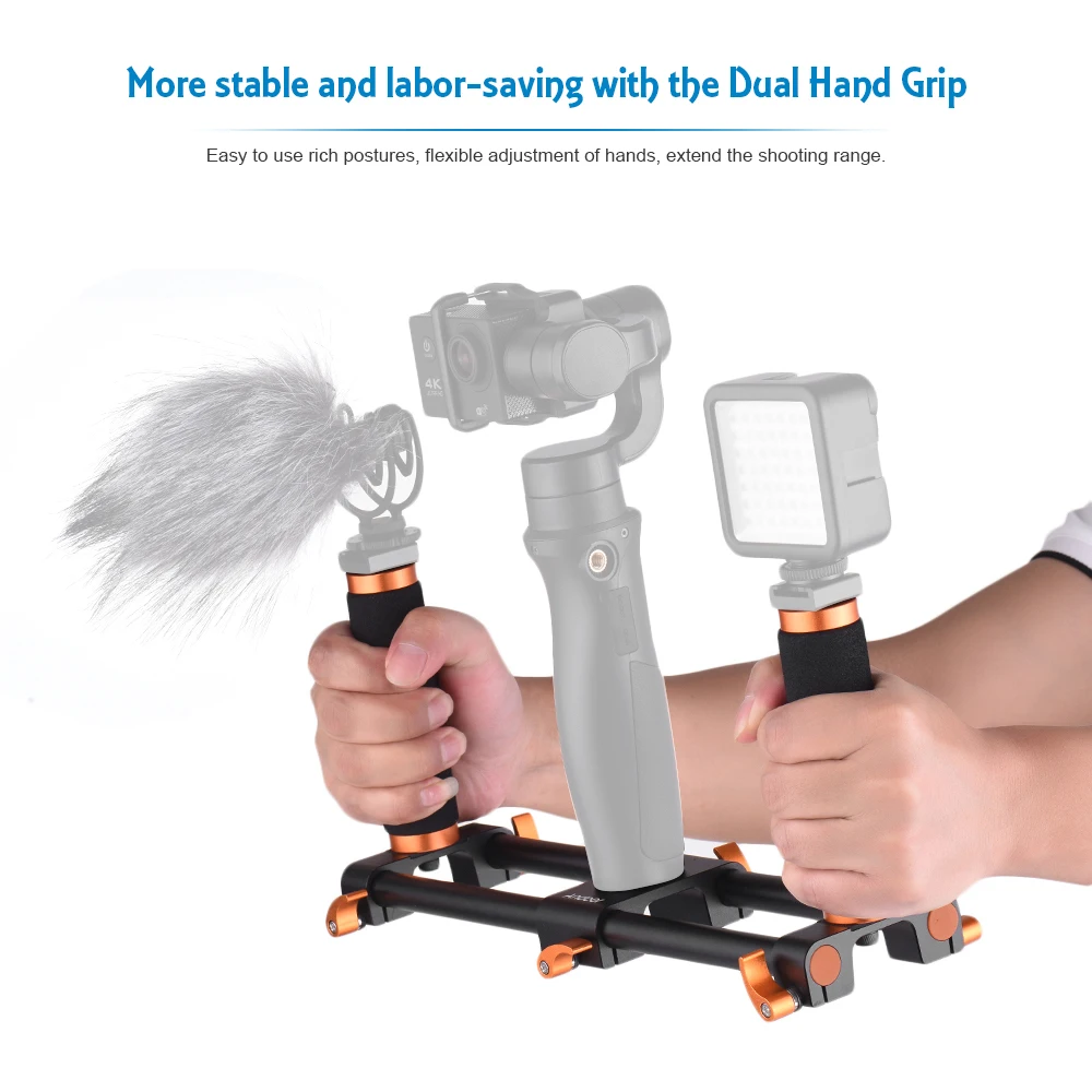 Andoer Dual Handheld Grip Bracket Kit Gimbal 1/4 дюймов винты выдвижная ручка для Zhiyun Feiyu стабилизатор
