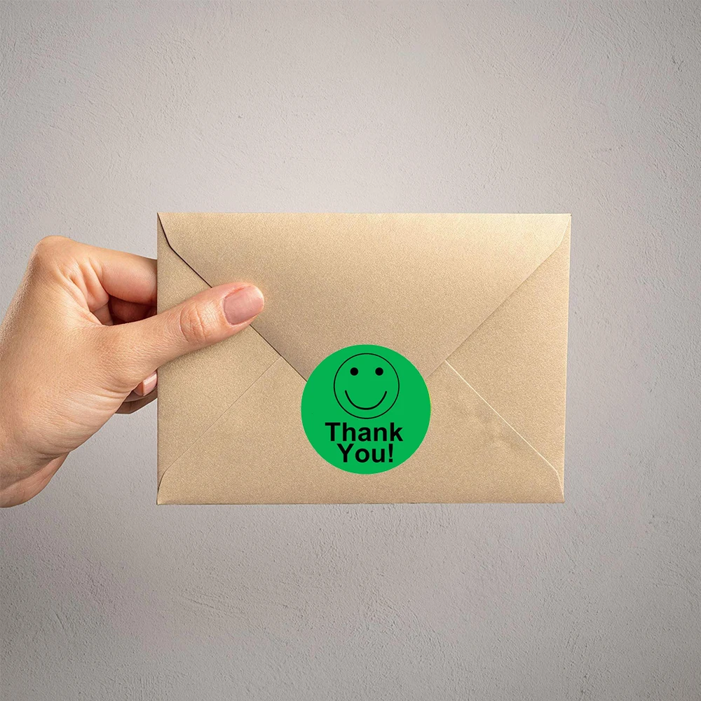 Зеленый спасибо смайлик самоклеящаяся наклейка 2 дюйма круглая улыбка этикетка подарок домашняя посылка украшение знак круглая бумага 500 шт