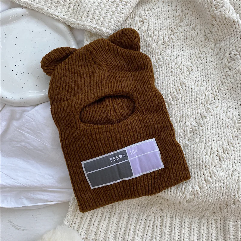 Y2K Balaclava for Women Bear Ears Ladies one Hole Ski Mask Crochet Full Face Knitted Hat Cute Hats with Ear Streetwear  Beanies 6