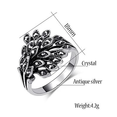 Kinel популярные Винтажные Ювелирные изделия Обручальные кольца для женщин античная серебряная мозаика черный кристалл Anillo подарок аксессуары