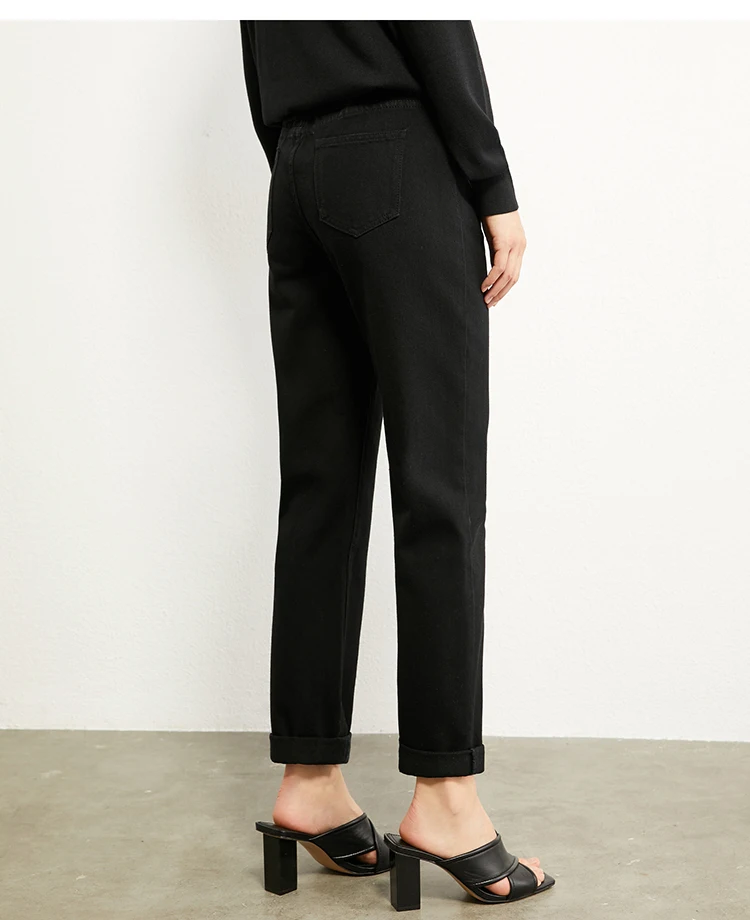 AMII Minimalism Autumn Fashion Embroidery Female Jeans Causal Cotton High Waist Straight Ankel-length Female Jeans 12070215