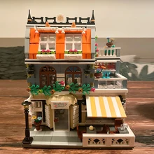 Criador especialista vista de rua ql0940 gardon hotel 1316 peças modelo modular moc blocos de construção tijolos grande emporium pet book shop