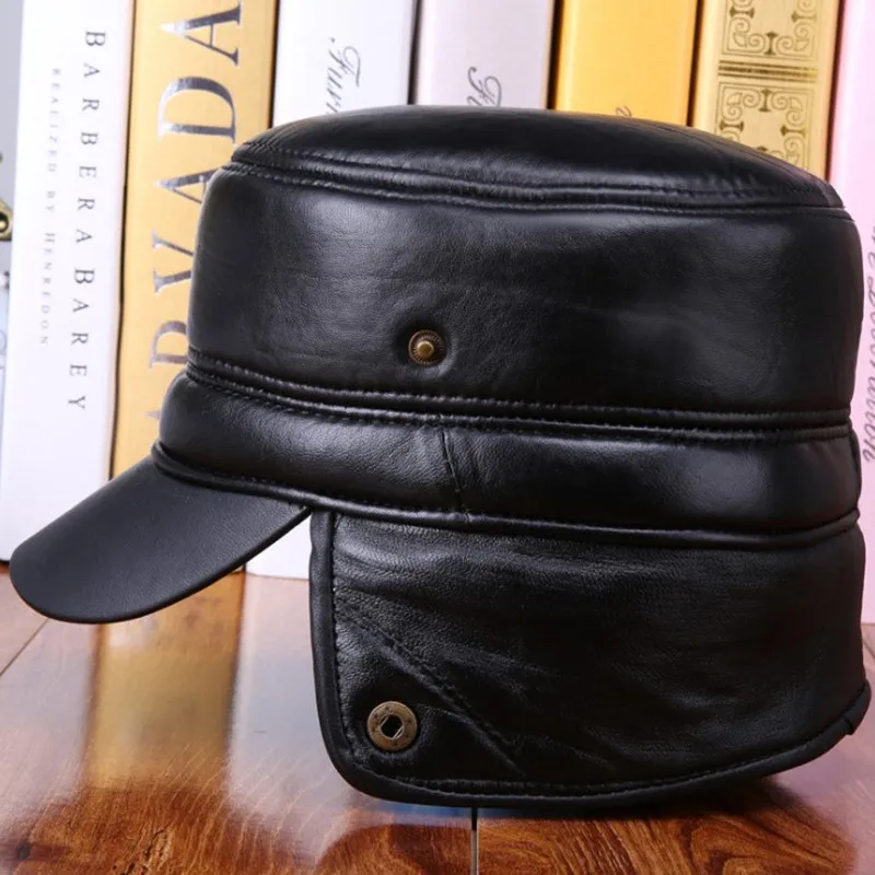 SILOQIN Dad Hat качественная шляпа из натуральной кожи среднего возраста мужские зимние теплые плотные плоские кепки наушники из овчины бархатные армейские кепки