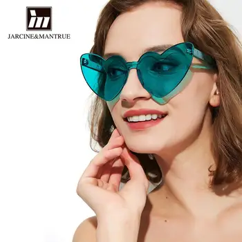 

Conjoined piece frameless peach heart glasses female retro love heart frog mirror male color one piece sunglasses
