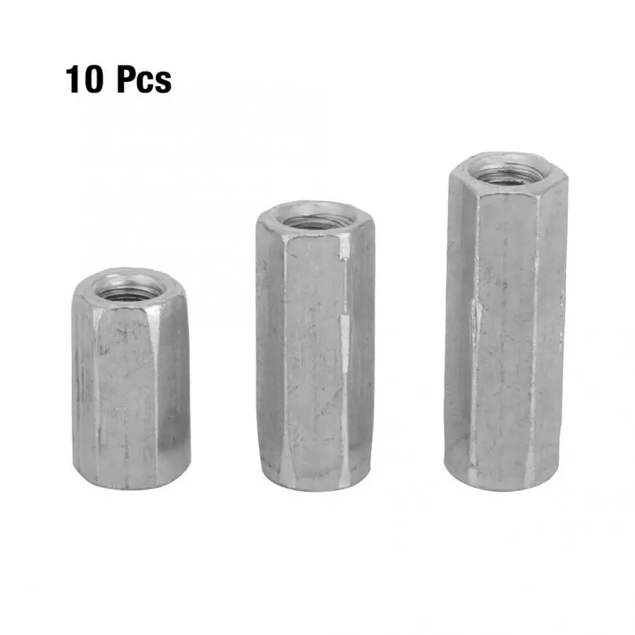 10Pcs M6x18/25/30mm Long Rod Coupling Nut Galvanized Carbon Steel Hex