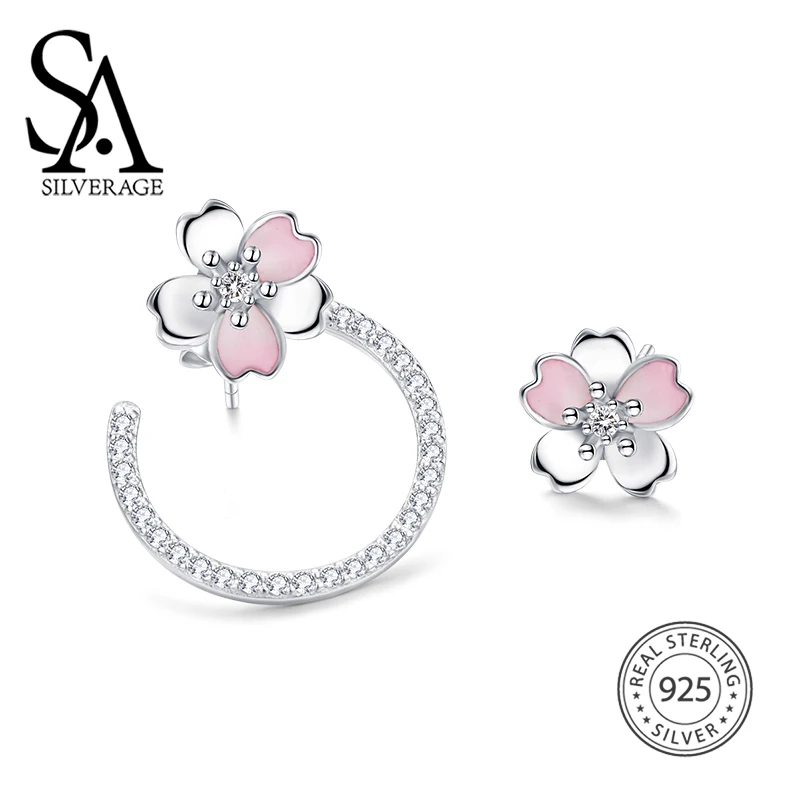 

SA SILVERAGE Woman Petals Earrings Zirconia Romantic S925 Flower Sterling Silver Earrings Peach Blossom Female Birthday Gift
