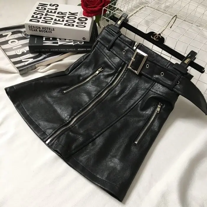 2020 New Style Small Leather Skirt Skirt Pu Autumn and Winter High Waist Bag Hip Skirt Zipper Waistband A- line Womens Skirt
