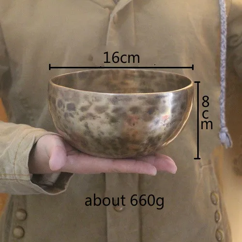 16cm Непальская латунная тибетская чаша ручной работы, 4 ключа, музыкальная терапия, медный колокольчик, медная тибетская Поющая чаша(включая палочки и коврики - Цвет: 16cm