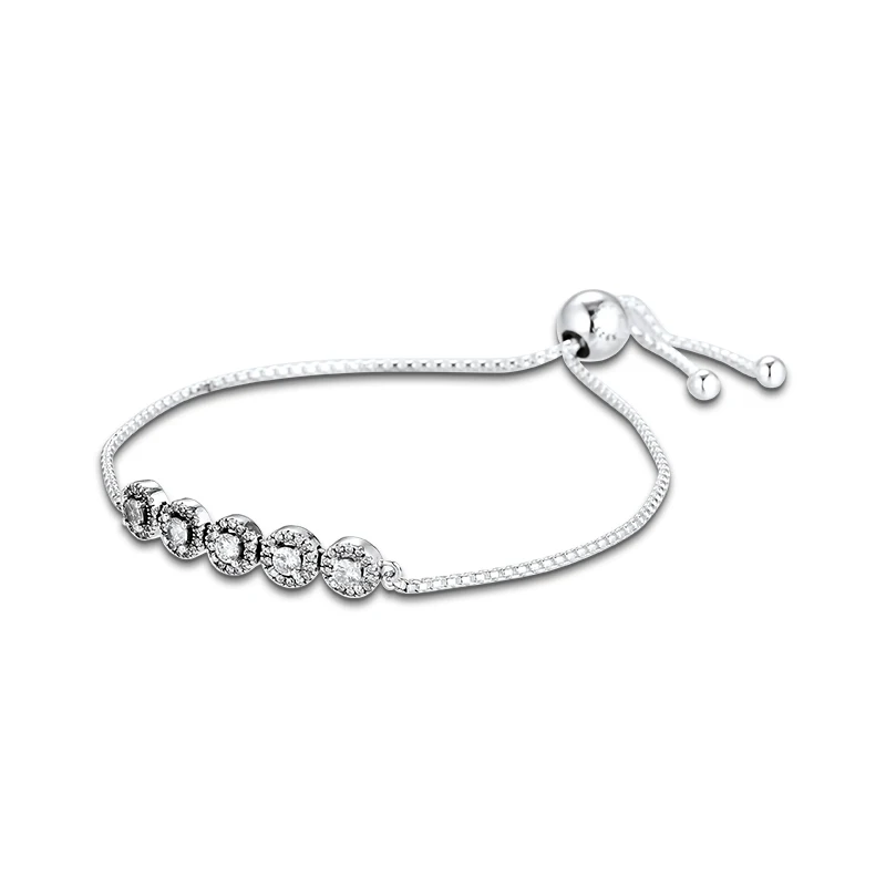 Round Sparkling Slider Bracelet Genuine 925 Sterling Silver Bracelets