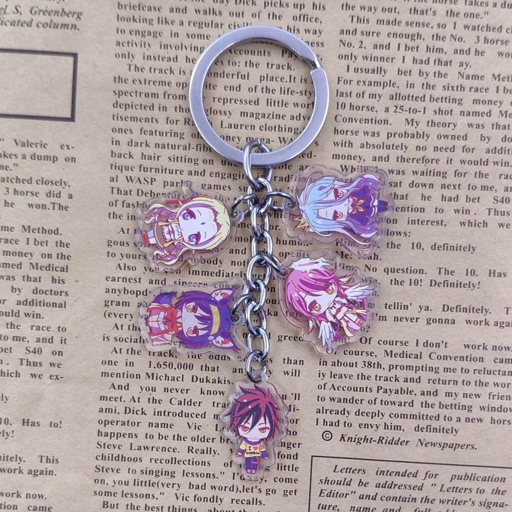 NO GAME NO LIFE Acrylic Tassels Classic Anime Cute Bohemia Jewelry Key Ring Keychain For Bag Car Women Men Gift Drop Shipping