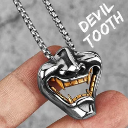 Gothic Punk Samurai Fangs Stainless Steel Men's Necklace Pendant - 60cm (N541 - Devil Tooth)