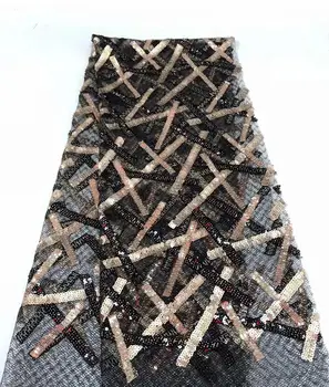 

Latest 5 yards French Nigerian Lace Fabric High Quality Sequins African Laces Fabric for Wedding French Tulle Lace FR-1115