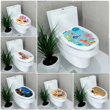 

32*39cm Sticker WC Pedestal Pan Cover Sticker Toilet Stool Commode Sticker Home Decor Bathroon Decor 3D Printed Flower View
