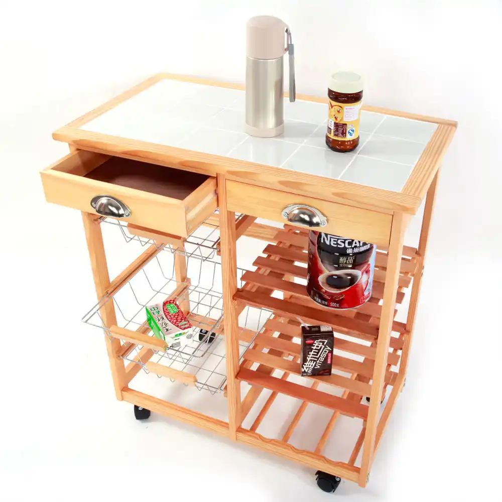 Kitchen Dining Room Cart 2 Drawer Removable Storage Rack With