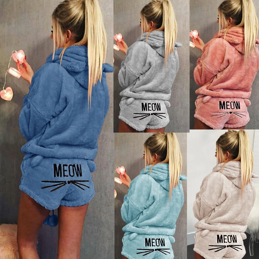 Женские пижамные комплекты толстовки штаны костюмы Зимние флисовые мягкие