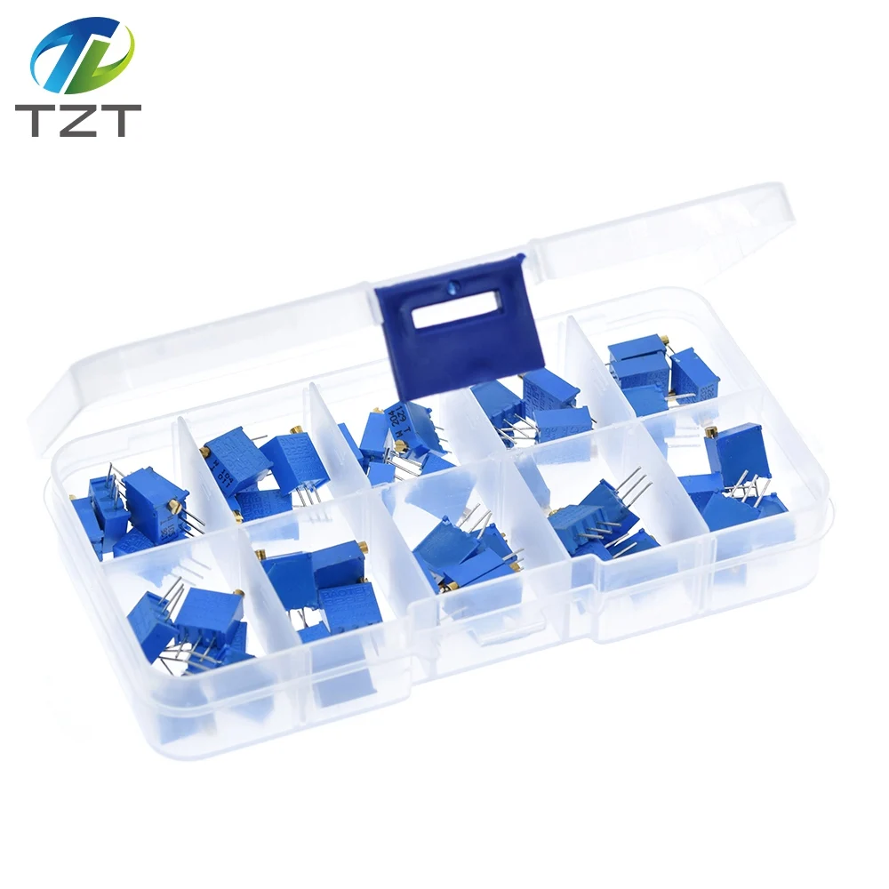 50PCS 3296W Multiturn Trimmer Potentiometer Kit High Precision 3296 Variable Resistor 500R 1K 2K 5K 10K 20K 50K 100K 200K 1M