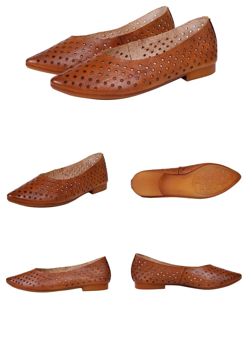 2020 Summer New Pointed Toe Women Flats Professional Casual Loafers Shoes Female Genuine Leather Hole Simple Flats Shoes Woman (11)
