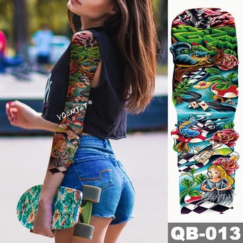 

New 1 Piece Temporary Tattoo Sticker Alice in Wonderland Pattern Tattoo with Arm Body Art Big Sleeve Large Fake Tattoo Sticker
