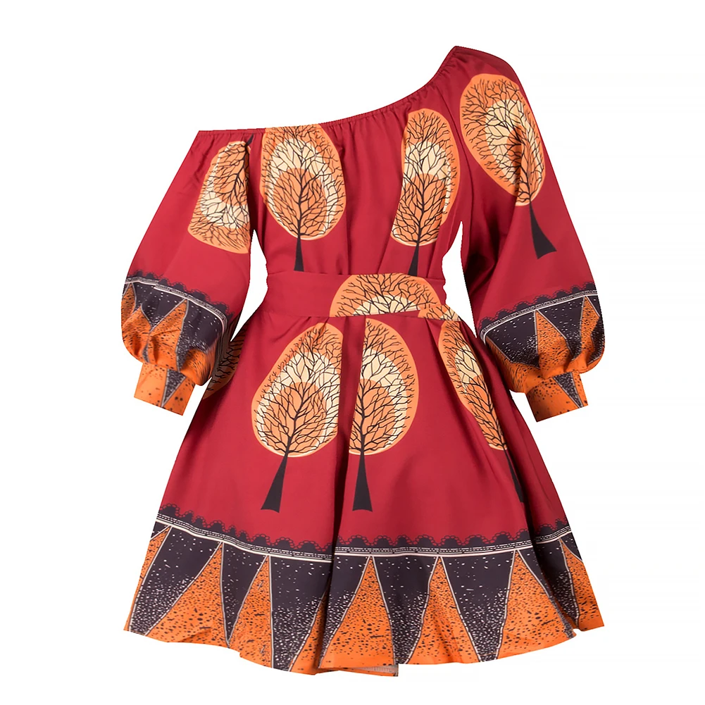 Fadzeco африканские платья для женщин Дашики одно плечо с пышными рукавами летнее Мини платье этнический принт Vestidos Femme