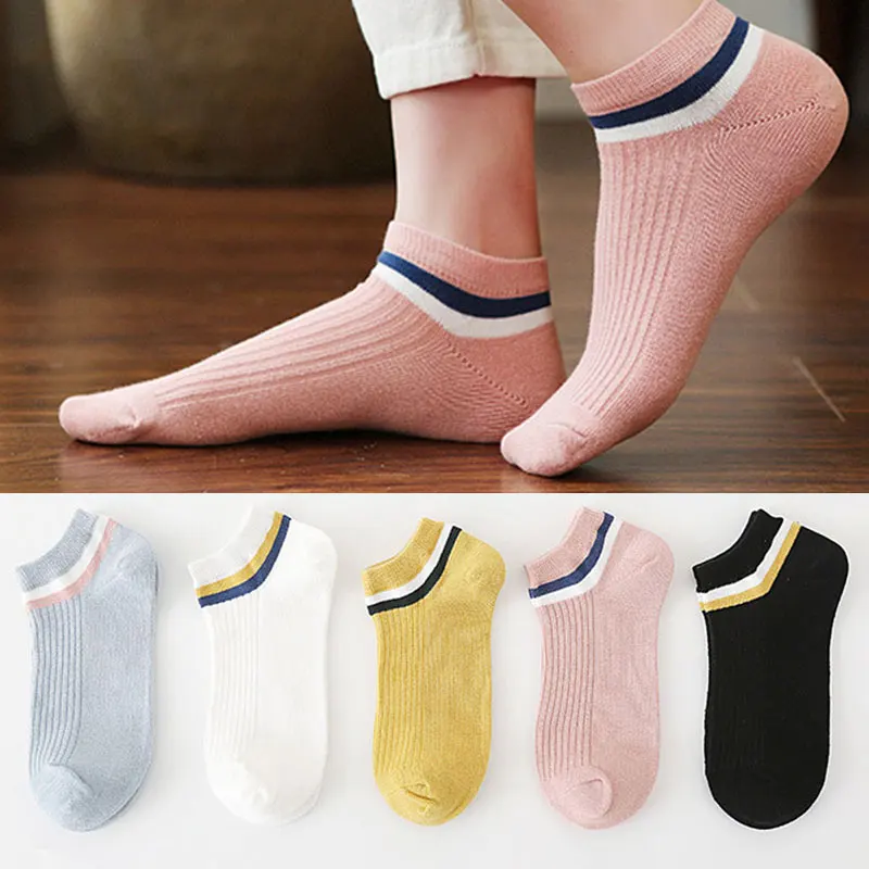 

2020 New Unisex Low Ankle Sport Cotton Socks Women Ladies Stripe Ankle Cotton Invisible Socks Comfortable Japan Harajuku Socks
