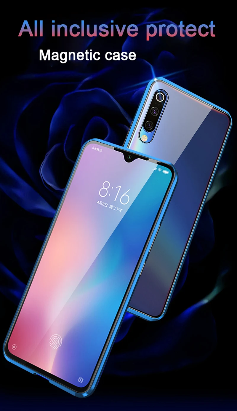 Двусторонний магнитный металлический чехол для Xiaomi mi 9 SE CC9 A2 A3 Lite POCO F1 9T 9Lite Red mi K30 20 Note 8 10Pro 8A 8T стеклянная крышка