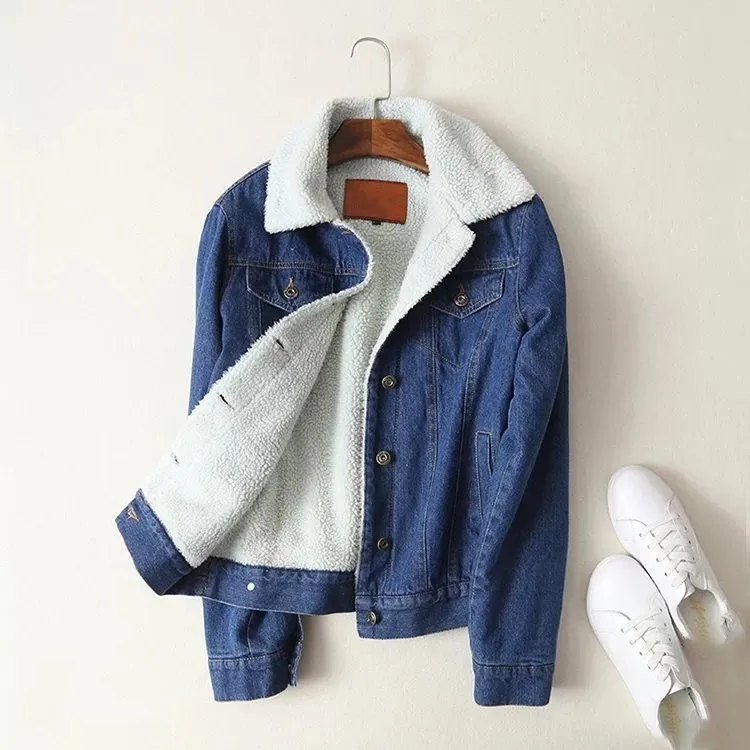 Herfst Winter Tij Mooie Vrouwen Lamswol Jean Jas Korte Vintage Zakken Lange Mouw Losse Jeans Jas Herfst Winter Tij Mooie Vrouwen Lamswol Jean Jas Korte Vintage Zakken Lange Mouw Losse Jeans Jas