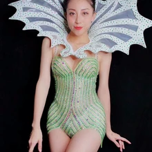 Разноцветные Мигающие Стразы прозрачные сетчатые боди для дня рождения, празднования выпускного вечера наряд для ночного клуба певица танцевальный костюм