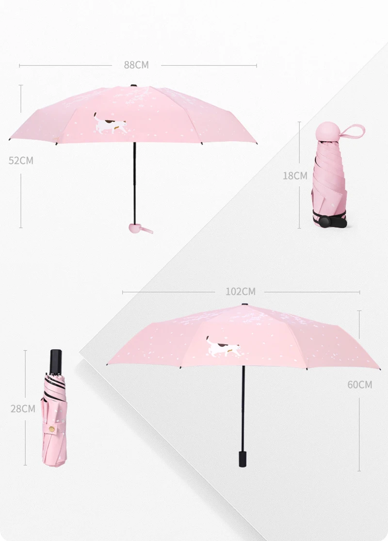 Мини капсулы зонтик 5-складной зонт от дождя и солнца УФ Черный солнцезащитный крем покрытие складной зонтик защитит вас Женщины карманные Umbrellara у женщин
