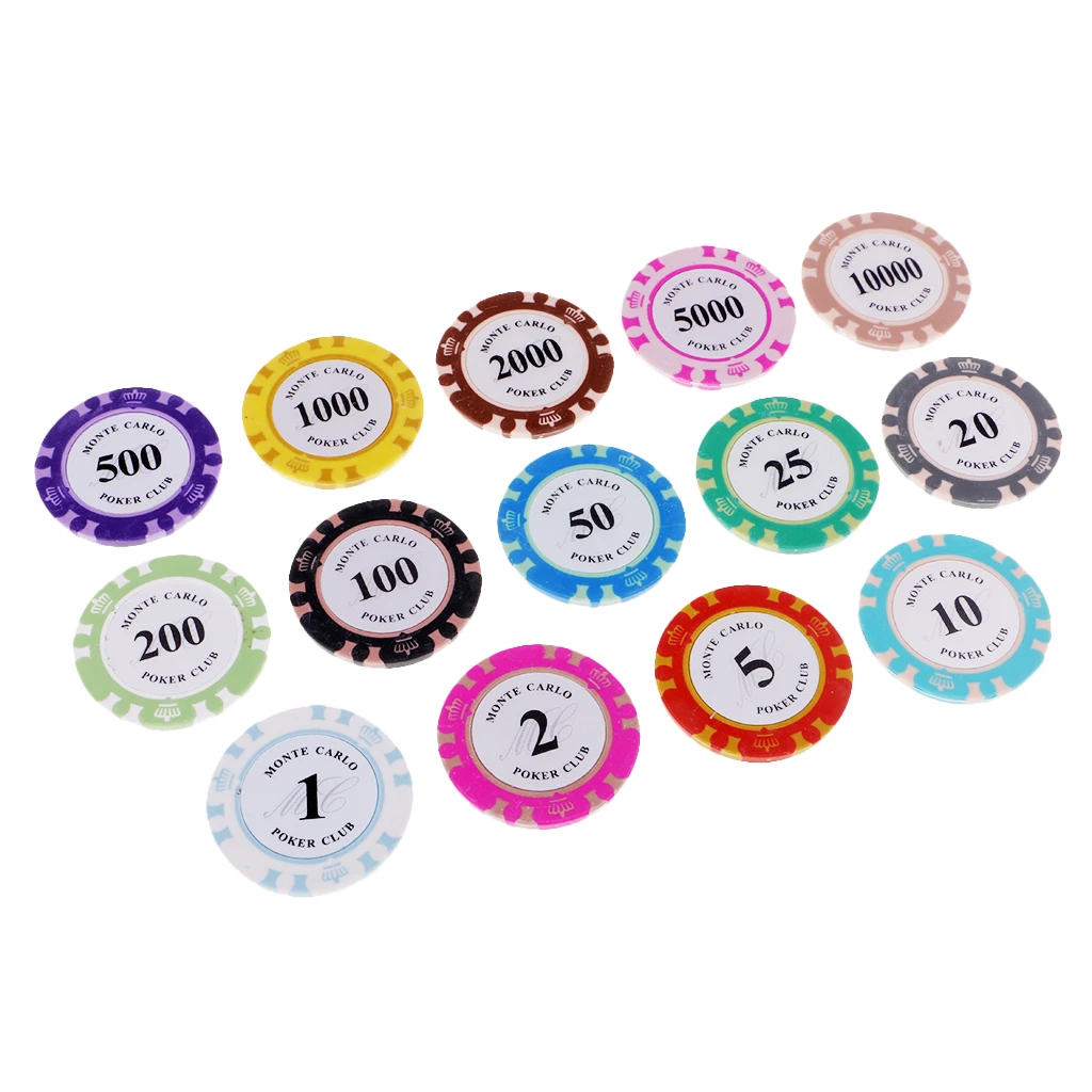 14pcs Poker Chips Gaming Board Game Casino Supplies Texas Hold'em Game Adult Party Games with Denominations