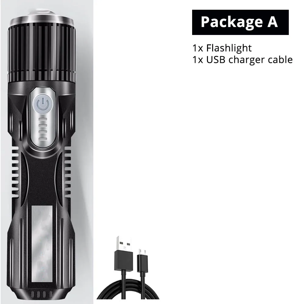 Package A USB Rechargeable LED Flashlight Waterproof Torch USB Interface To Charge The Phone Zoomable 5 Lighting Modes Super Bright - Испускаемый цвет: Package A