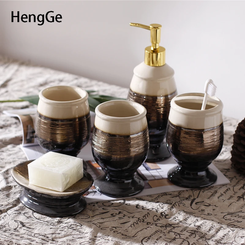 Japanese-style-Ceramic-Bathroom-Accessories-Set-Rack-Lotion-Bottle ...