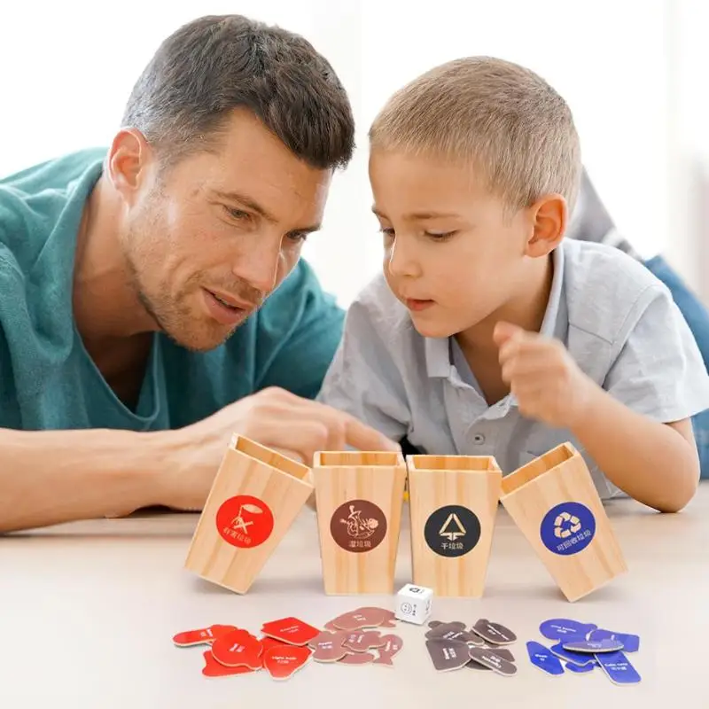  Wooden Garbage Sorting Toys Mini Trash Cans Rubbish Classification Cards Game Classroom Early Educa - 4000163705008