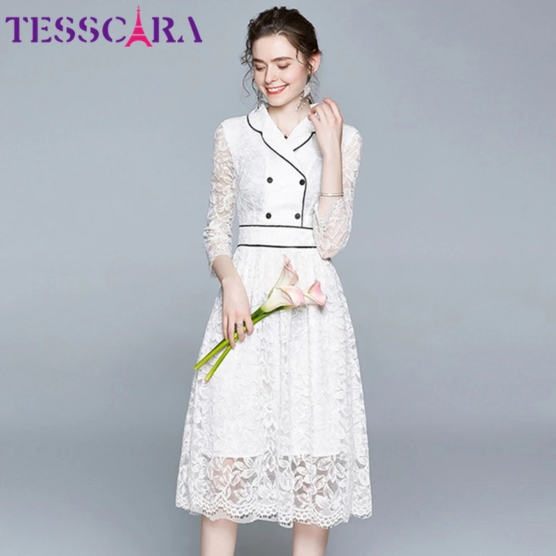 Женский элегантный белый блейзер TESSCARA кружевное платье праздничное офисное