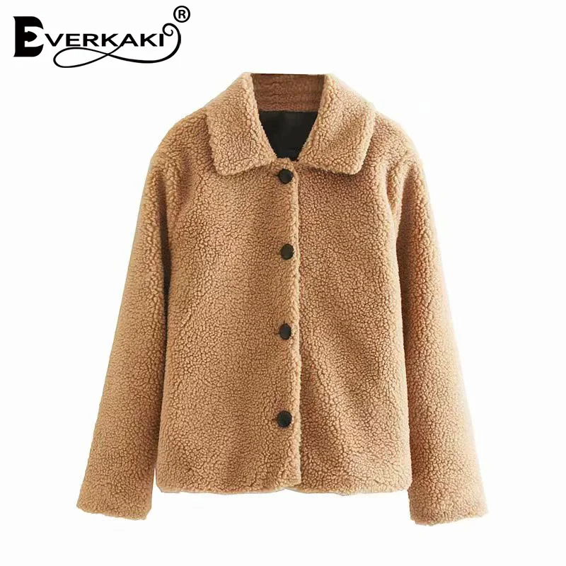 Everkaki искусственная куртка на меху женские зимние Boho плотные теплые ягнята элегантные женские куртки пальто женские осень зима