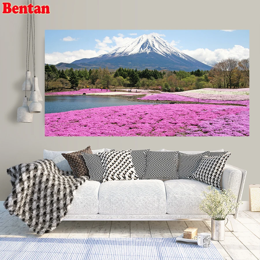Natural scenery Diamond Embroidery full round diamond painting Mount Fuji Snow Mountain mosaic rhinestones cross stitch | Дом и сад