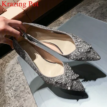 

Krazing Pot bling shallow brand pointed toe crystal women pumps med heels party solid butterfly-knot dress wedding shoes l78