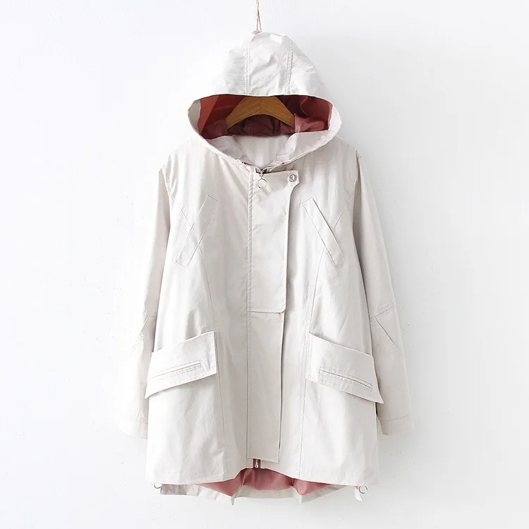 

B5049-Korean-style WOMEN'S Wear Wholesale 2019 Spring New Style Mid-length Contrast Color Zipper Hooded Jacket Coat Women's