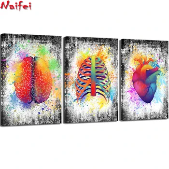 

3 pieces abstract human brains heart-shaped diamond painting Full Square Diamond Embroidery Mosaic Cross Stitch Home Decor Gift