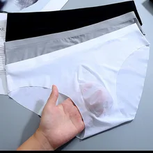 Sexy Panties Briefs Mens Underwear Seamless Ice-Transparent Silkly Low-Waist Gay Summer