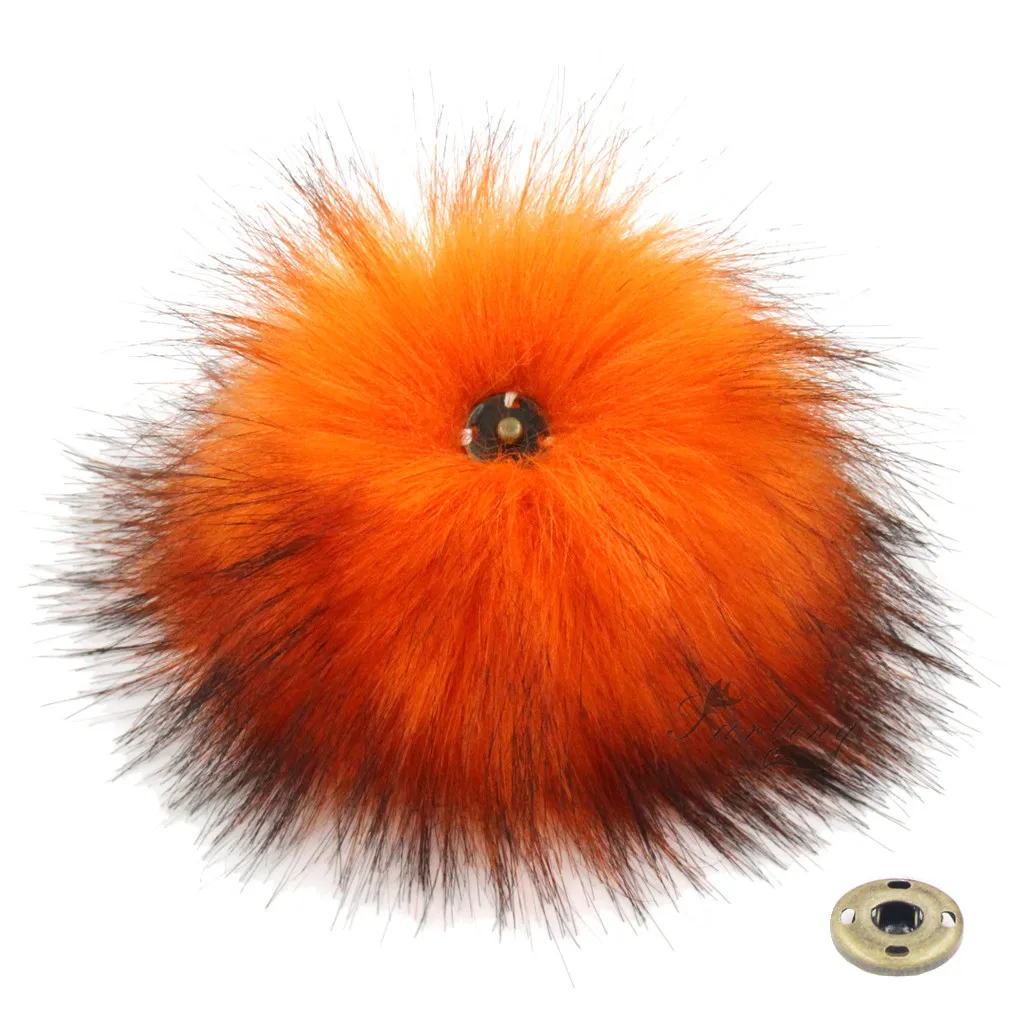 1 шт. искусственный мех енота Pom poms 14 см/5,5 дюймов с пресс заклепки для шапочки шапки аксессуары - Цвет: Orange