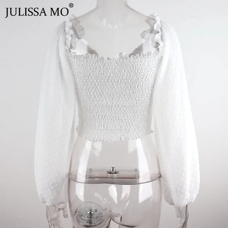 Julissa mo, сексуальная шифоновая блузка с v-образным вырезом, женская рубашка, зимняя, с длинным рукавом, в винтажном стиле, в горошек, женские топы, элегантные, белые, Blusa Feminina