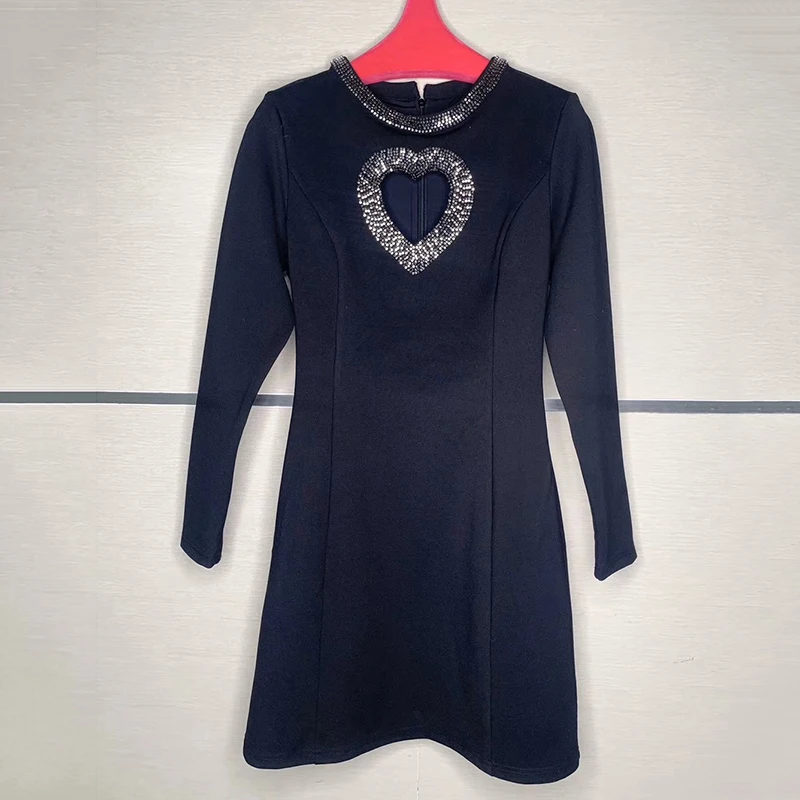 Черное платье для женщин, подиумное платье, дизайнерское, элегантное, с длинным рукавом, хит цвета, ТРАПЕЦИЕВИДНОЕ, повседневное, вязанное платье-свитер Vestidos